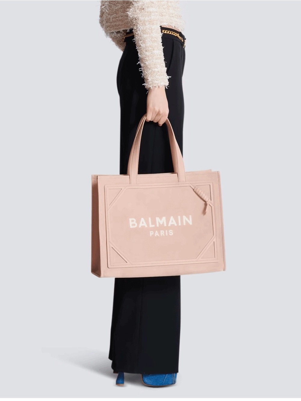 Balmain Medium Suede B-Army Tote in Neutral Rose